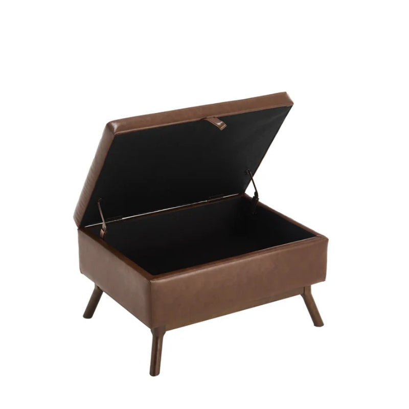 Mid-century modern square coffee table storage bench, assembled, suitable for living room, entryway and family room, used as a coffee table, stirrups, shoe bench-海智集-Default-