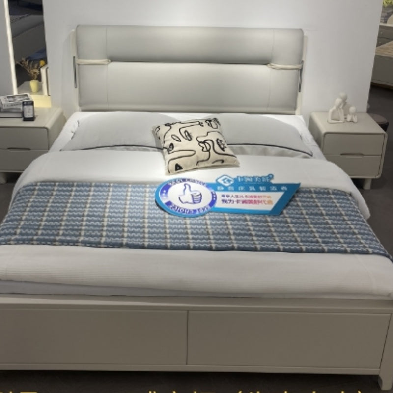 Noiseless Slatted Leather Bed | Motion-Isolated for Light Sleepers-海智集-