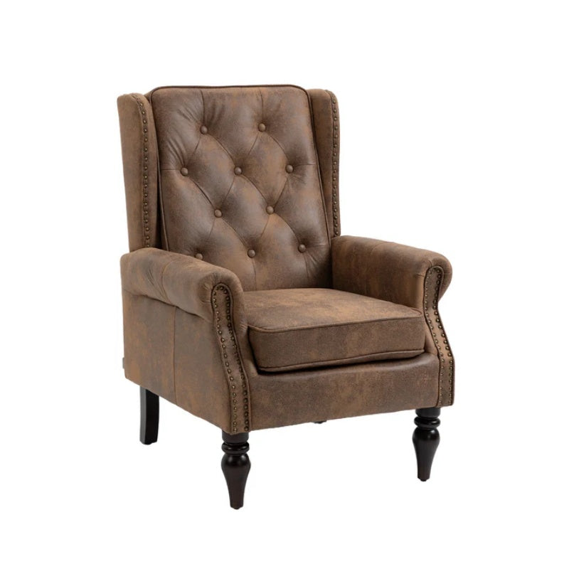 Modern Coffee Wood Frame Armchair with Sturdy Wood Legs and Microsuede Upholstery for Living Room-海智集-Default-
