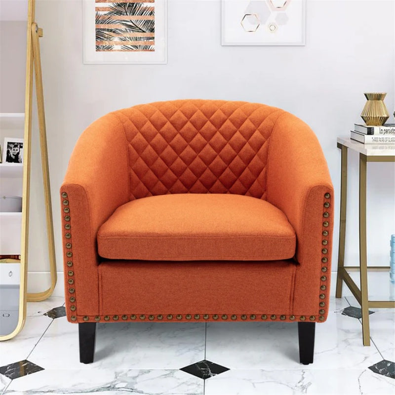 COOLMORE Barrel Chairs with Soft Padded Armrest, Club Chairs with nailheads and solid wood legs for Living Room Bedroom Waiting Room (Orange Linen)-海智集-Default-