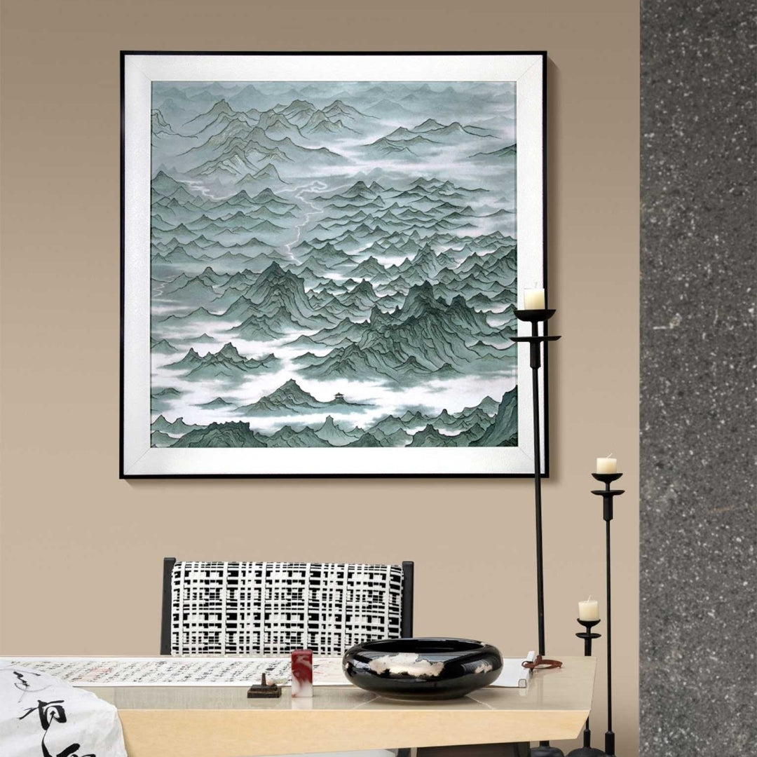 Decorative Art - Living Room & Bedroom Decor - Faux Silk Fabric with Suzhou Embroidery Commanding the Splendor of Mountains and Rivers-海智集-