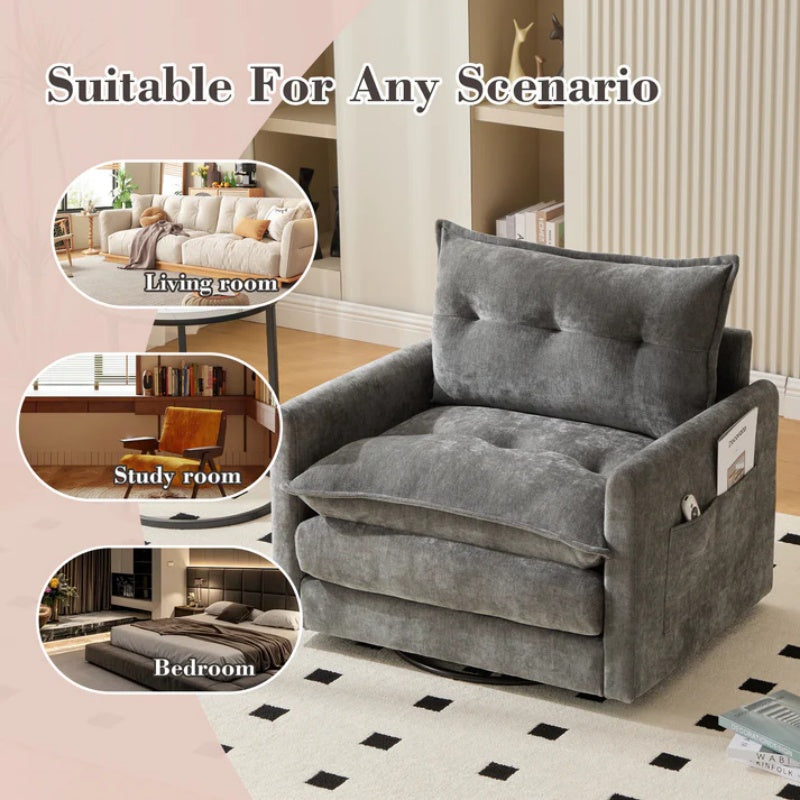 UNITED WE WIN Swivel Barrel Chair - Mid Century Modern Chair, Thick Padded Arm Chair with Solid Metal Base, Comfortable Single Sofa Chair, Swivel Accent Chair for Living Room Bedroom-海智集-Default-