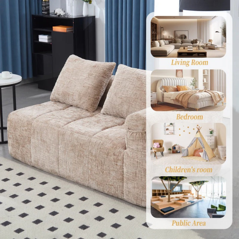 UNITED WE WIN Chenille Loveseat Sofa,Minimalist Modular Couches Sleeper for Living Room Bedroom Apartment Lounge-海智集-Default-