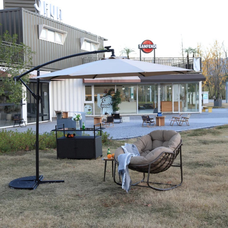 10ft Solar LED Offset Hanging Market Patio Umbrella ( khaki )(No Base)-海智集-Default-