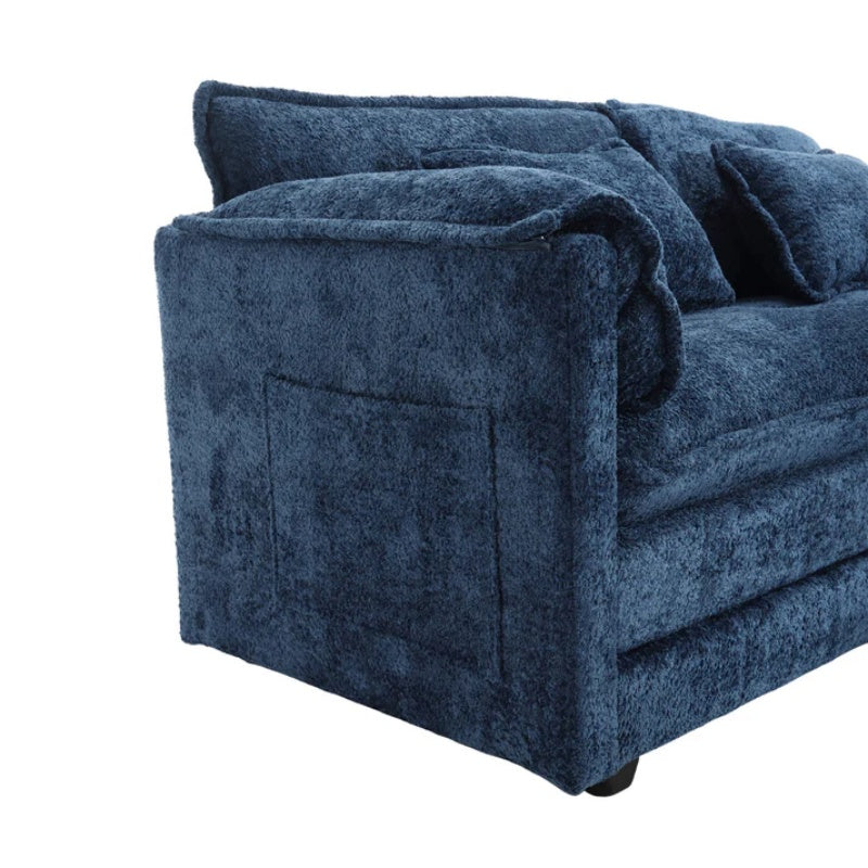 UNITED WE WIN Chenille fabric, removable armrests with side pockets, high density sponge filling, oversized double sofa with footstool-海智集-Default-