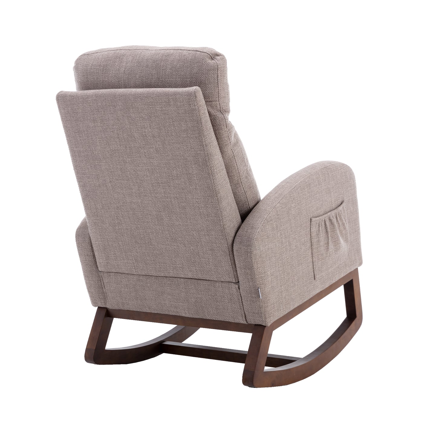 Rocking Chair, Modern Glider Chair, Recliner Armchair with Wood Legs and Side Pocket, Nursery Rocking Accent Chair with High Back for Living Room Bedroom (Grey linen)-海智集-Default-