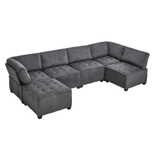 UNITED WE WIN Modular Sectional Sofa U Shaped Modular Couch with Reversible Chaise Modular Sofa Sectional Couch,6- Seat Convertible Sofa,Fit for Living Room-海智集-Default-