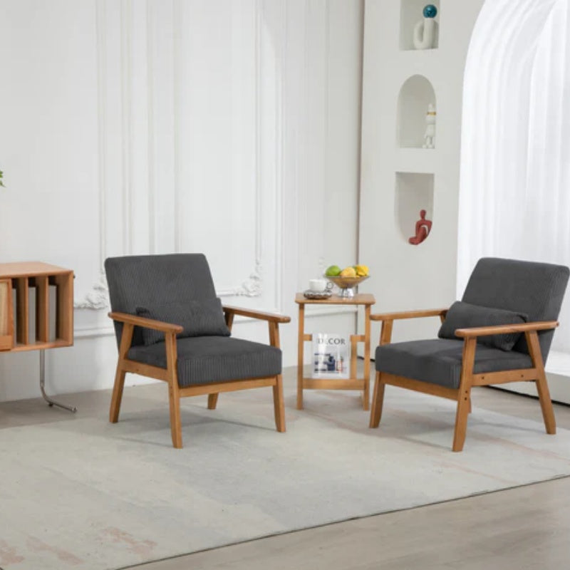 Leisure Chair with Solid Wood Armrest and Feet, Leisure chair, wood frame, velvet, l, solid rubber wood legs, Mid-Century Modern Accent chair, for Living Room Bedroom Studio chair,Two packs-海智集-Default-