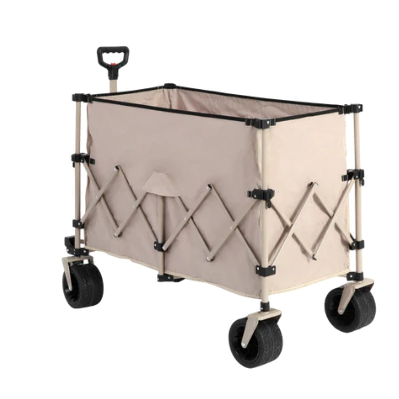 Beach Wagon,Collapsible Wagon 220lbs with Big Wheels Foldable Wagon Carts, Heavy Duty 300L Folding Utility Garden Cart with Big All-Terrain Beach Wheels & Drink Holders. Beige-海智集-Default-