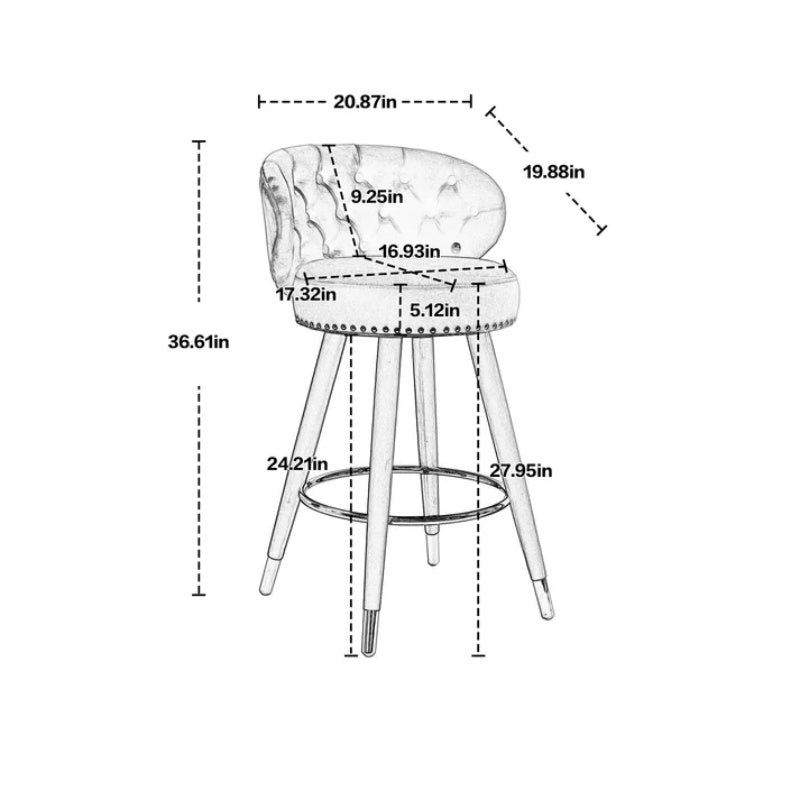 COOLMORE Counter Height Bar Stools Set of 2 for Kitchen Counter Solid Wood Legs with a fixed height of 360 degrees-海智集-Default-
