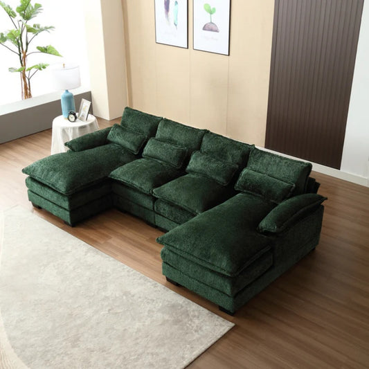 UNITED WE WIN Modern Large chenille Fabric U-Shape Sectional Sofa-海智集-Default-