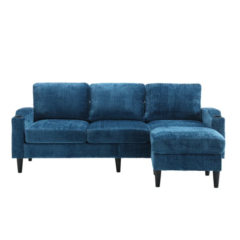 UNITED WE WIN Sofa for three, solid wood frame, Chenille fabric, side pocket, with two cup holders, footstool with storagestorage sofa /Living room sofa cozy sectional sofa-海智集-Default-