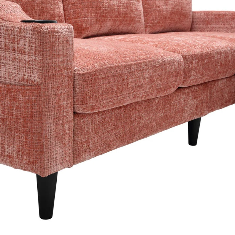 UNITED WE WIN Sofa for three, solid wood frame, Chenille fabric, side pocket, with two cup holders, footstool with storagestorage sofa /Living room sofa cozy sectional sofa-海智集-Default-