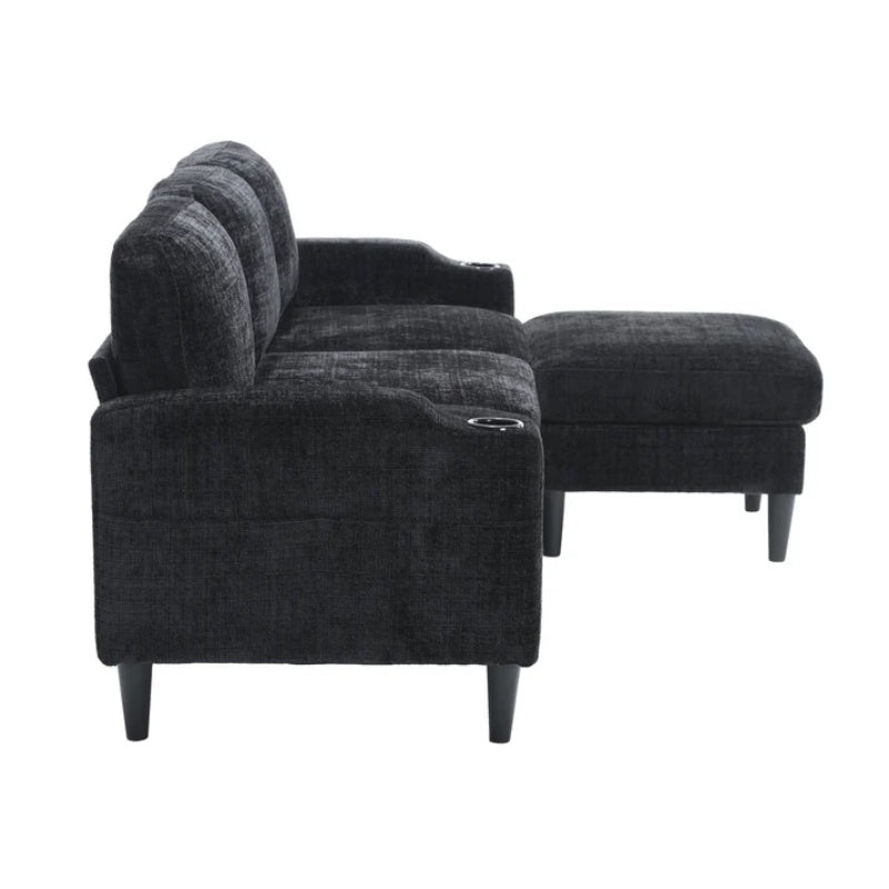 UNITED WE WIN Sofa for three, solid wood frame, Chenille fabric, side pocket, with two cup holders, footstool with storagestorage sofa /Living room sofa cozy sectional sofa-海智集-Default-