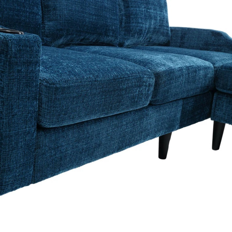 UNITED WE WIN Sofa for three, solid wood frame, Chenille fabric, side pocket, with two cup holders, footstool with storagestorage sofa /Living room sofa cozy sectional sofa-海智集-Default-