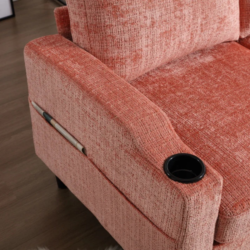 UNITED WE WIN Sofa for three, solid wood frame, Chenille fabric, side pocket, with two cup holders, footstool with storagestorage sofa /Living room sofa cozy sectional sofa-海智集-Default-
