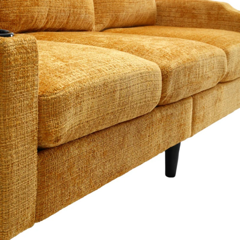 UNITED WE WIN Sofa for three, solid wood frame, Chenille fabric, side pocket, with two cup holders, footstool with storagestorage sofa /Living room sofa cozy sectional sofa-海智集-Default-
