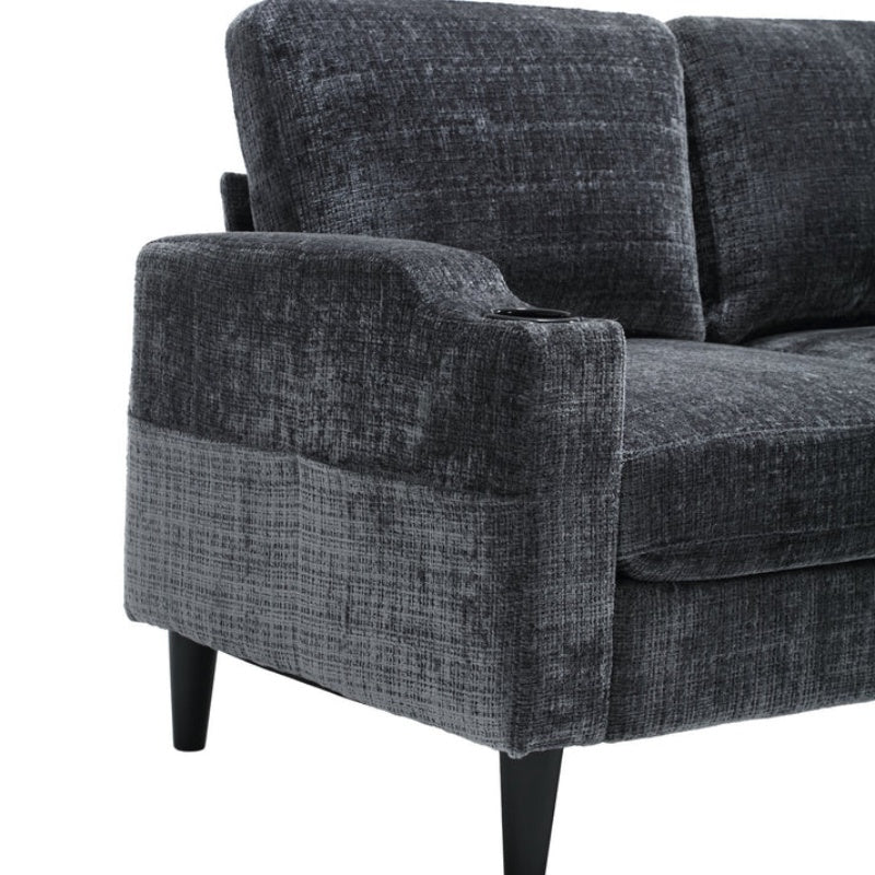 UNITED WE WIN Sofa for three, solid wood frame, Chenille fabric, side pocket, with two cup holders, footstool with storagestorage sofa /Living room sofa cozy sectional sofa-海智集-Default-