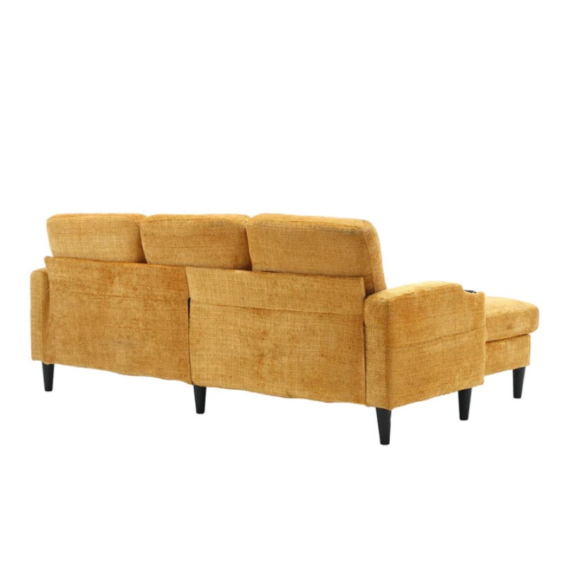UNITED WE WIN Sofa for three, solid wood frame, Chenille fabric, side pocket, with two cup holders, footstool with storagestorage sofa /Living room sofa cozy sectional sofa-海智集-Default-