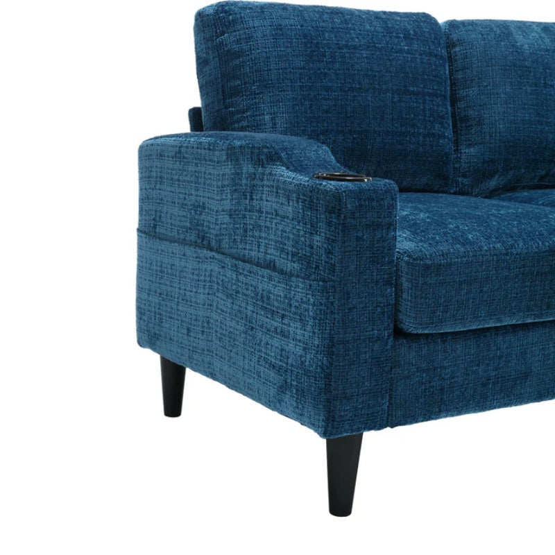 UNITED WE WIN Sofa for three, solid wood frame, Chenille fabric, side pocket, with two cup holders, footstool with storagestorage sofa /Living room sofa cozy sectional sofa-海智集-Default-