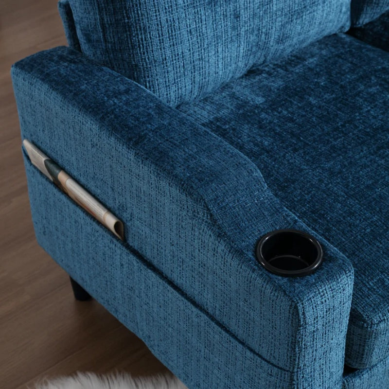 UNITED WE WIN Sofa for three, solid wood frame, Chenille fabric, side pocket, with two cup holders, footstool with storagestorage sofa /Living room sofa cozy sectional sofa-海智集-Default-