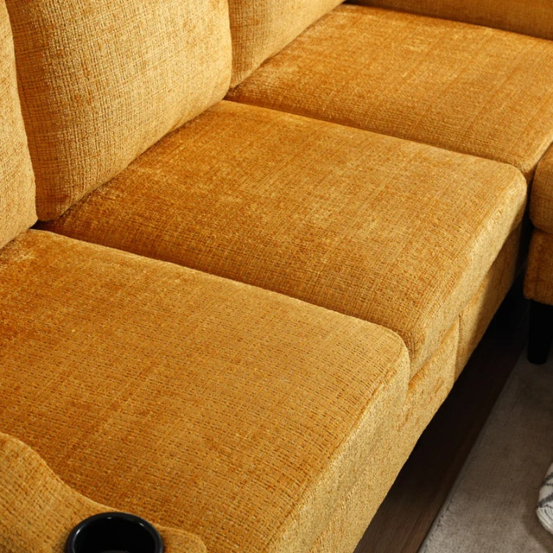 UNITED WE WIN Sofa for three, solid wood frame, Chenille fabric, side pocket, with two cup holders, footstool with storagestorage sofa /Living room sofa cozy sectional sofa-海智集-Default-