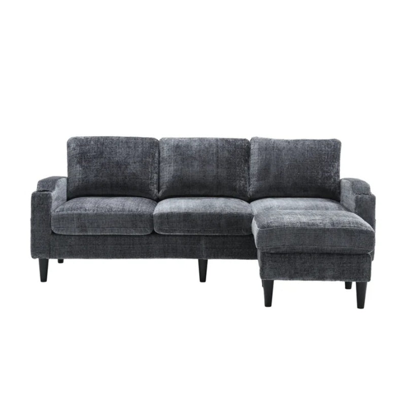 UNITED WE WIN Sofa for three, solid wood frame, Chenille fabric, side pocket, with two cup holders, footstool with storagestorage sofa /Living room sofa cozy sectional sofa-海智集-Default-