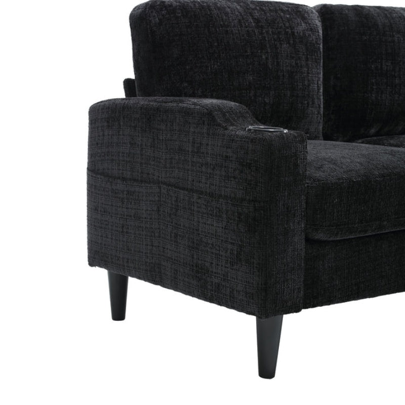 UNITED WE WIN Sofa for three, solid wood frame, Chenille fabric, side pocket, with two cup holders, footstool with storagestorage sofa /Living room sofa cozy sectional sofa-海智集-Default-