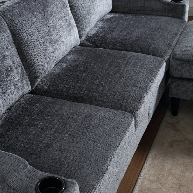 UNITED WE WIN Sofa for three, solid wood frame, Chenille fabric, side pocket, with two cup holders, footstool with storagestorage sofa /Living room sofa cozy sectional sofa-海智集-Default-