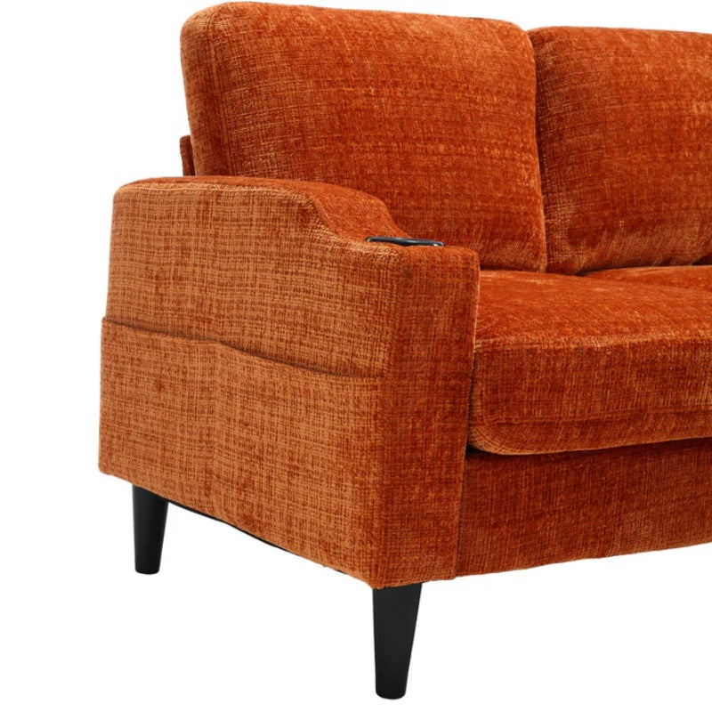 UNITED WE WIN Sofa for three, solid wood frame, Chenille fabric, side pocket, with two cup holders, footstool with storagestorage sofa /Living room sofa cozy sectional sofa-海智集-Default-