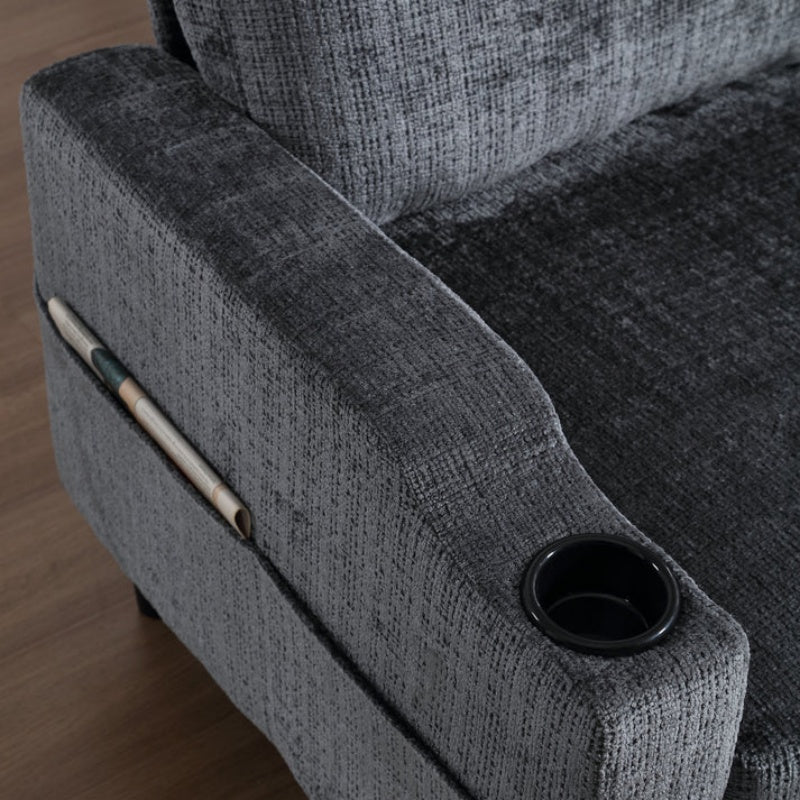 UNITED WE WIN Sofa for three, solid wood frame, Chenille fabric, side pocket, with two cup holders, footstool with storagestorage sofa /Living room sofa cozy sectional sofa-海智集-Default-