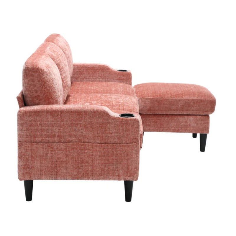 UNITED WE WIN Sofa for three, solid wood frame, Chenille fabric, side pocket, with two cup holders, footstool with storagestorage sofa /Living room sofa cozy sectional sofa-海智集-Default-