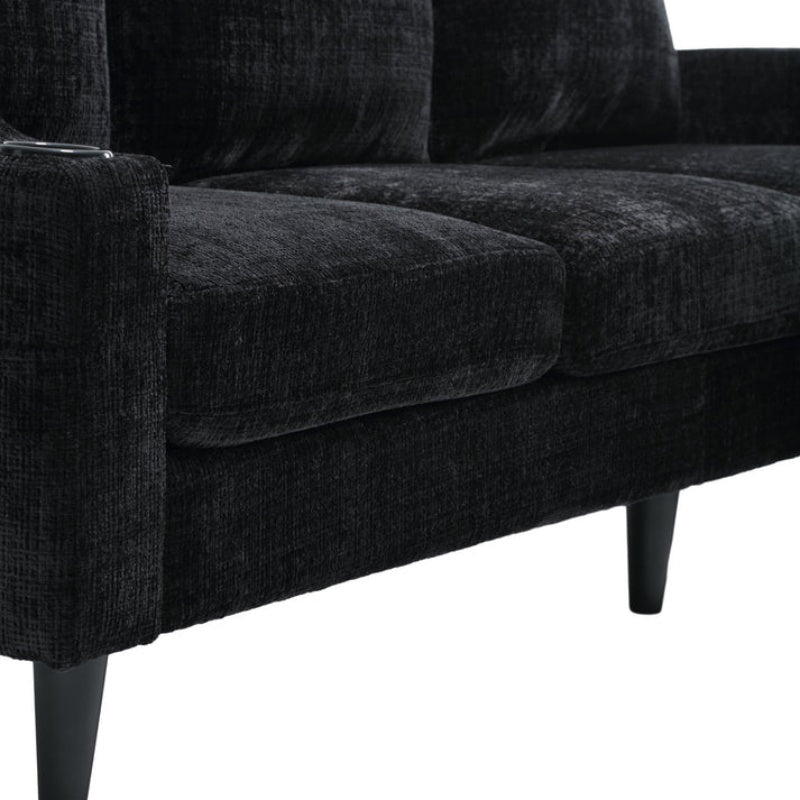 UNITED WE WIN Sofa for three, solid wood frame, Chenille fabric, side pocket, with two cup holders, footstool with storagestorage sofa /Living room sofa cozy sectional sofa-海智集-Default-