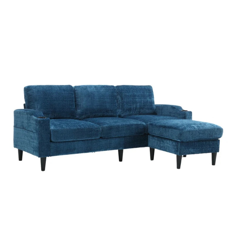 UNITED WE WIN Sofa for three, solid wood frame, Chenille fabric, side pocket, with two cup holders, footstool with storagestorage sofa /Living room sofa cozy sectional sofa-海智集-Default-