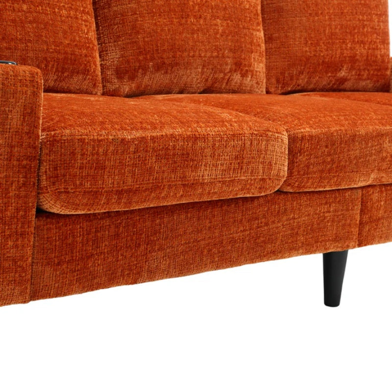 UNITED WE WIN Sofa for three, solid wood frame, Chenille fabric, side pocket, with two cup holders, footstool with storagestorage sofa /Living room sofa cozy sectional sofa-海智集-Default-