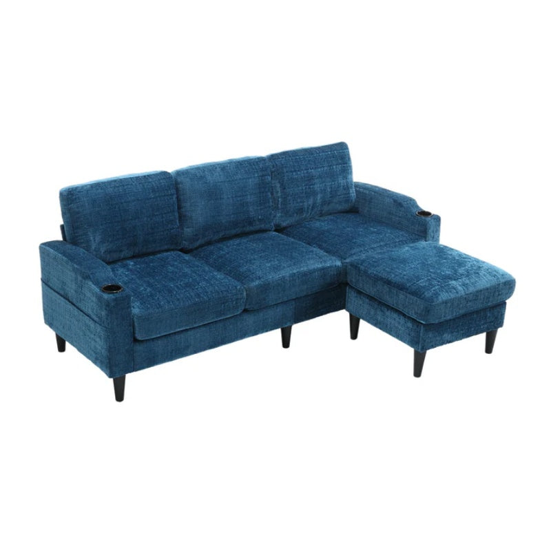 UNITED WE WIN Sofa for three, solid wood frame, Chenille fabric, side pocket, with two cup holders, footstool with storagestorage sofa /Living room sofa cozy sectional sofa-海智集-Default-