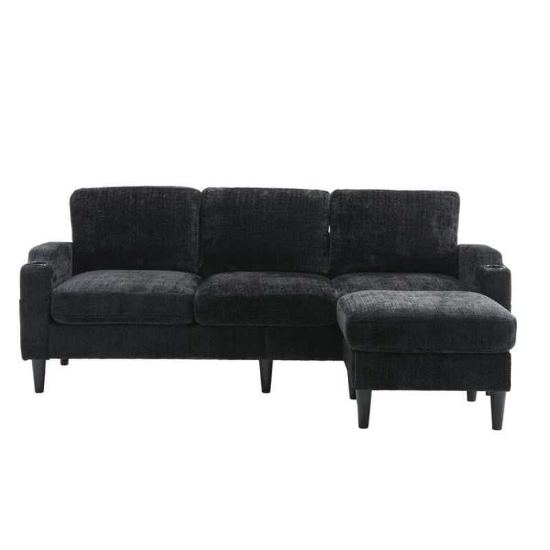 UNITED WE WIN Sofa for three, solid wood frame, Chenille fabric, side pocket, with two cup holders, footstool with storagestorage sofa /Living room sofa cozy sectional sofa-海智集-Default-
