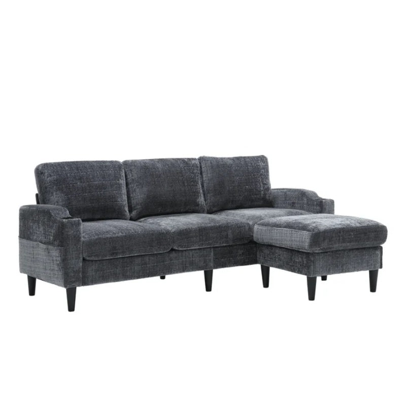 UNITED WE WIN Sofa for three, solid wood frame, Chenille fabric, side pocket, with two cup holders, footstool with storagestorage sofa /Living room sofa cozy sectional sofa-海智集-Default-