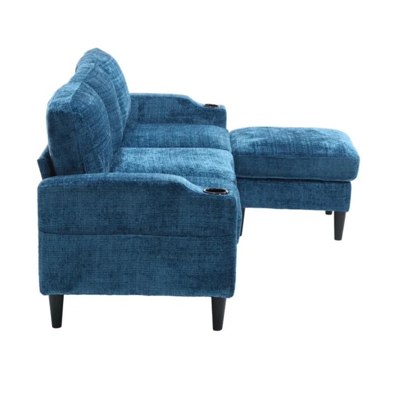 UNITED WE WIN Sofa for three, solid wood frame, Chenille fabric, side pocket, with two cup holders, footstool with storagestorage sofa /Living room sofa cozy sectional sofa-海智集-Default-
