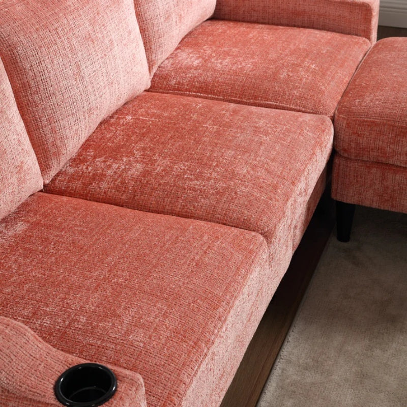 UNITED WE WIN Sofa for three, solid wood frame, Chenille fabric, side pocket, with two cup holders, footstool with storagestorage sofa /Living room sofa cozy sectional sofa-海智集-Default-