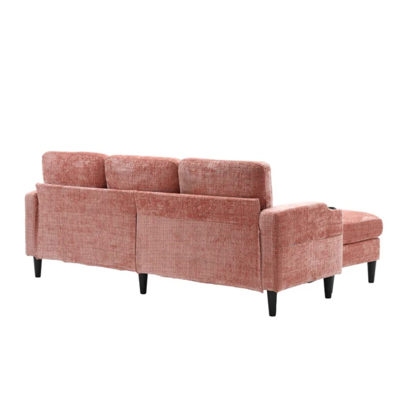 UNITED WE WIN Sofa for three, solid wood frame, Chenille fabric, side pocket, with two cup holders, footstool with storagestorage sofa /Living room sofa cozy sectional sofa-海智集-Default-