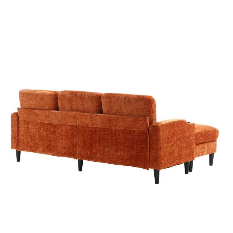 UNITED WE WIN Sofa for three, solid wood frame, Chenille fabric, side pocket, with two cup holders, footstool with storagestorage sofa /Living room sofa cozy sectional sofa-海智集-Default-