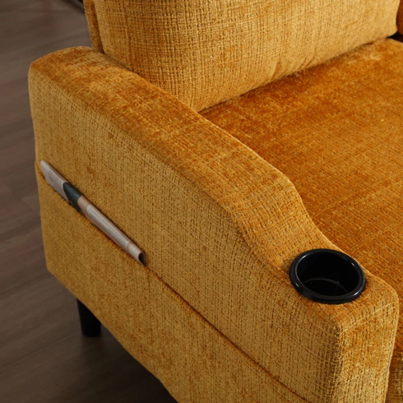 UNITED WE WIN Sofa for three, solid wood frame, Chenille fabric, side pocket, with two cup holders, footstool with storagestorage sofa /Living room sofa cozy sectional sofa-海智集-Default-