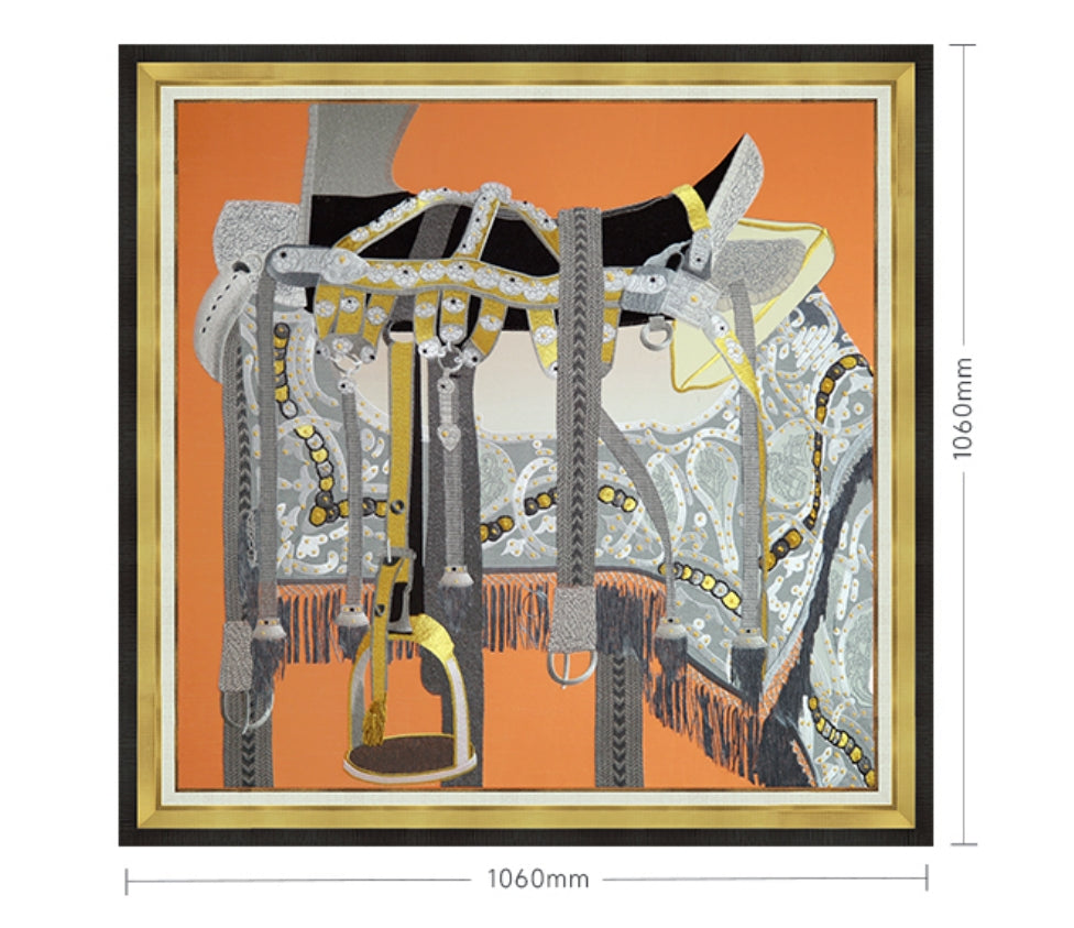 Commercial Suzhou Full Embroidery — framed, simulated silk, soft luster. Dual craftsmanship. Wholesale for decor firms, commercial use; home use too. Art decor for hotels, offices, residences.GorgeousSaddle-海智集-