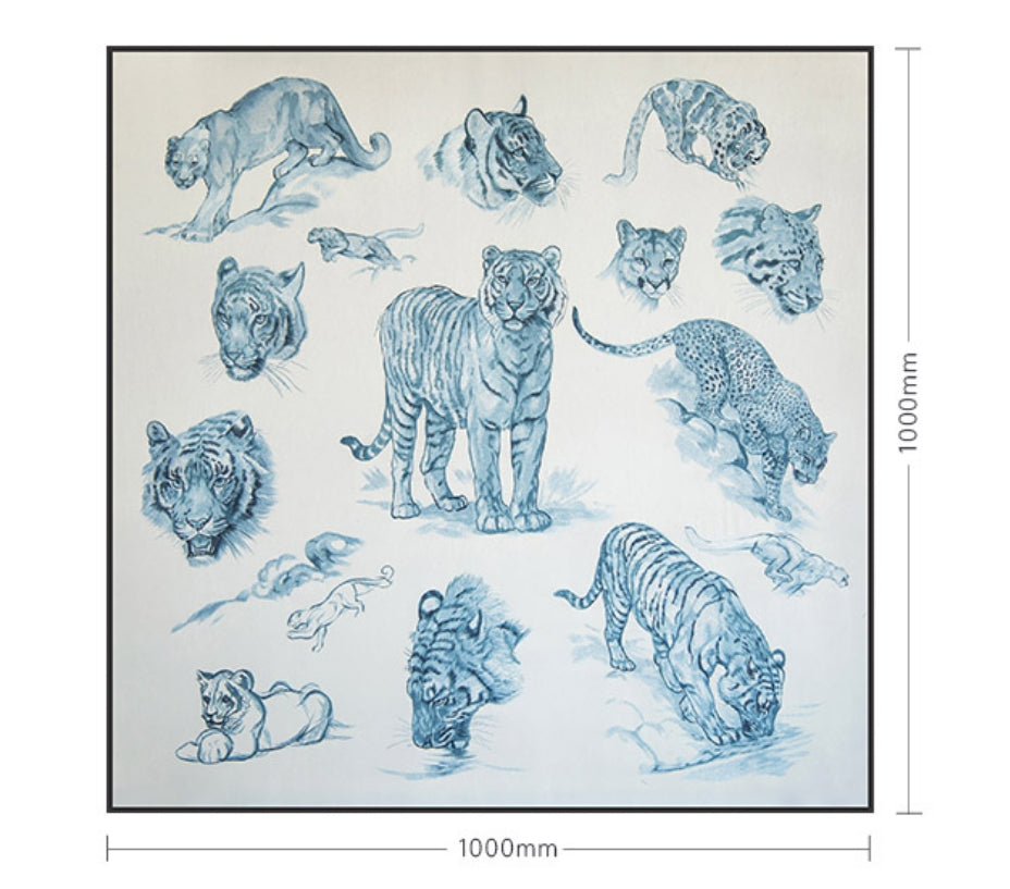 Commercial Suzhou Full Embroidery — framed, simulated silk, soft luster. Dual craftsmanship. Wholesale for decor firms, commercial use; home use too. Art decor for hotels, offices, residences.GorgeousTiger's Roar I-海智集-