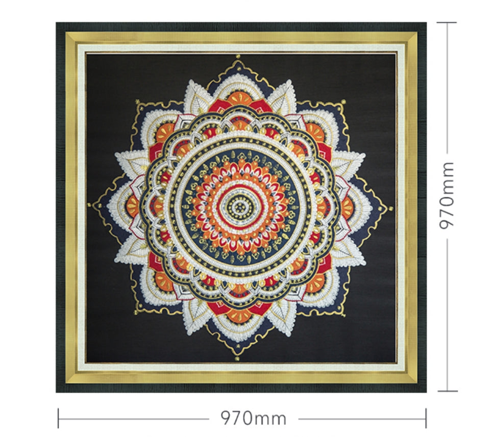 Commercial Suzhou Full Embroidery — framed, simulated silk, soft luster. Dual craftsmanship. Wholesale for decor firms, commercial use; home use too. Art decor for hotels, offices, residences.GorgeousEverything is Thriving II-海智集-