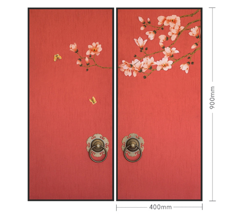 Commercial Suzhou Full Embroidery — framed, simulated silk, soft luster. Dual craftsmanship. Wholesale for decor firms, commercial use; home use too. Art decor for hotels, offices, residences.GorgeousRed Courtyards with Jade StepsⅠ-海智集-