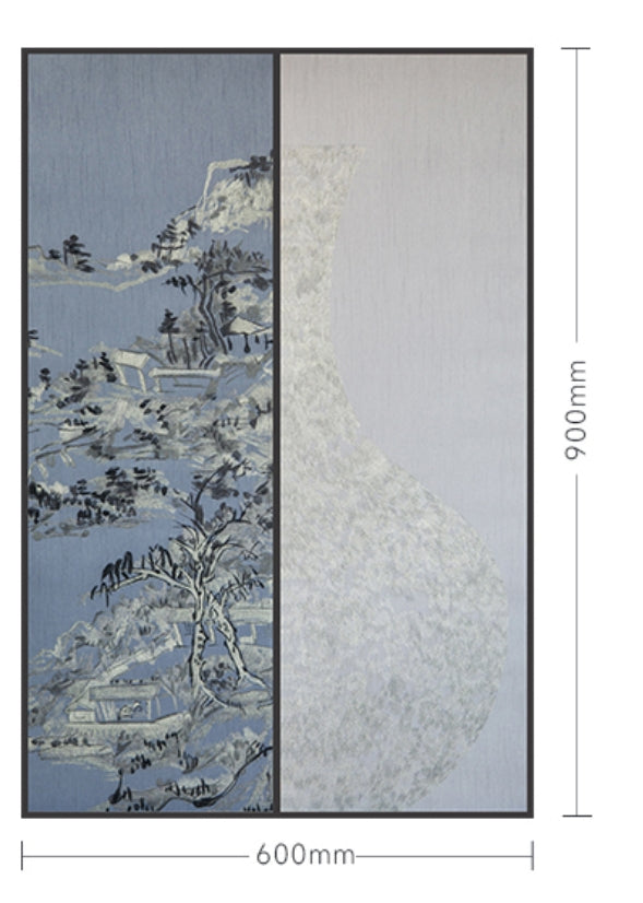 Commercial Suzhou Full Embroidery — framed, simulated silk, soft luster. Dual craftsmanship. Wholesale for decor firms, commercial use; home use too. Art decor for hotels, offices, residences.GorgeousLandscape Told by a Vase-海智集-