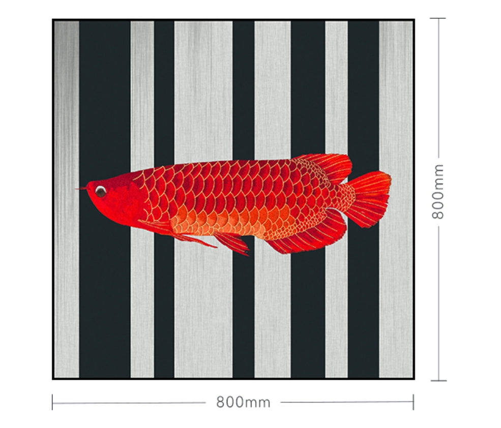 Commercial Suzhou Full Embroidery — framed, simulated silk, soft luster. Dual craftsmanship. Wholesale for decor firms, commercial use; home use too. Art decor for hotels, offices, residences.Golden Arowana - Crimson-海智集-