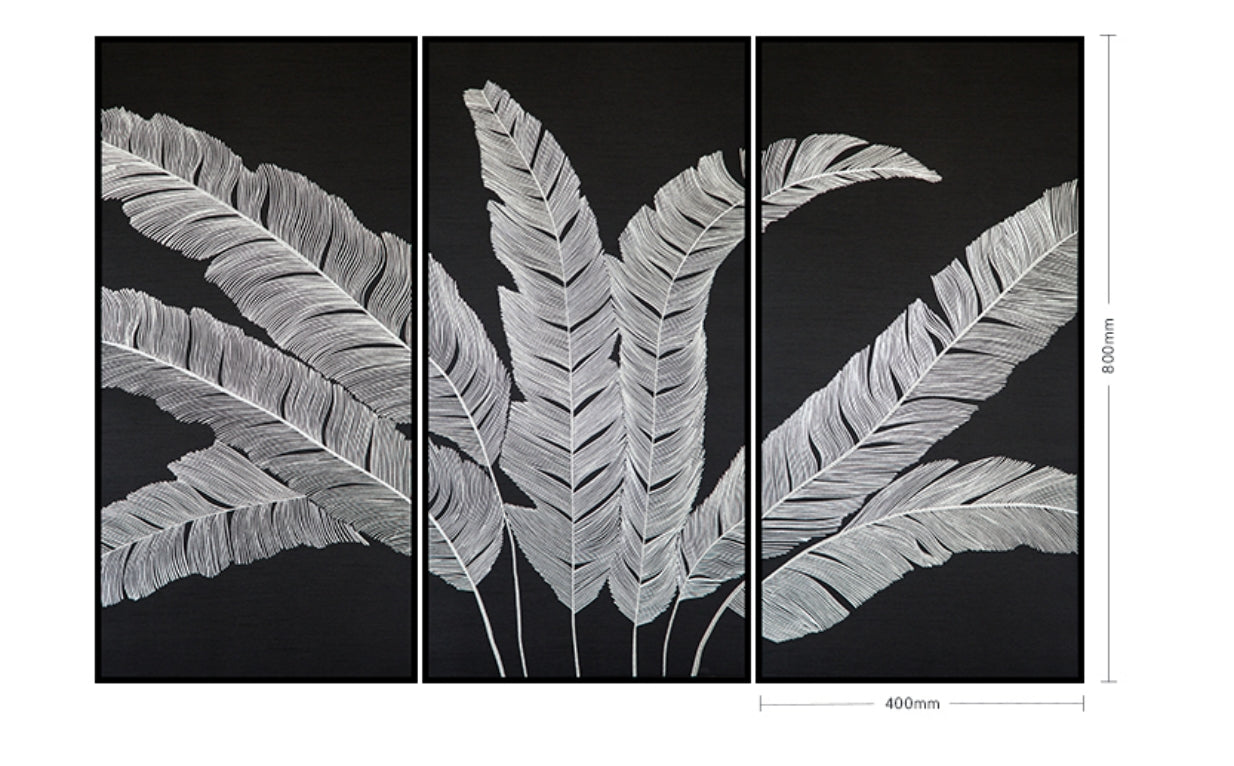 Commercial Suzhou Full Embroidery — framed, simulated silk, soft luster. Dual craftsmanship. Wholesale for decor firms, commercial use; home use too. Art decor for hotels, offices, residences.Triple - panel Banana Picture-海智集-